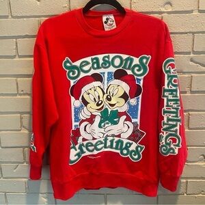 Disney Vintage Christmas Mickey & Minnie Seasons Greetings Sweatshirt Medium M